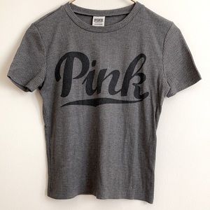 PINK Victoria’s Secret Ribbed Gray Tee Size Small